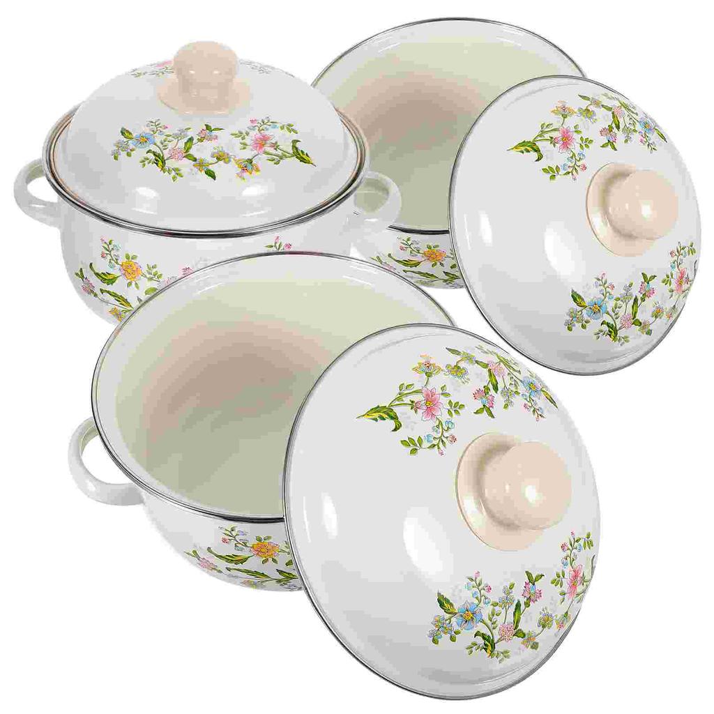 Набор из 3 эмалированных кастрюль с ручкой, маленькая кастрюля для приготовления пищи, кастрюля для супа, молочная посуда, антипригарное покрытие для лапши быстрого приготовления