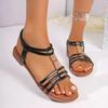 Fashion Roman Retro T-Strap Low Heel Sandals Women Plus Size Summer Patchwork Sandal Female New Elastic Band Open Toe Sandalias Mujer