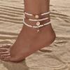 Boho Holiday Starfish & Scallop Pendant Anklet Set with Elastic Rice Beads