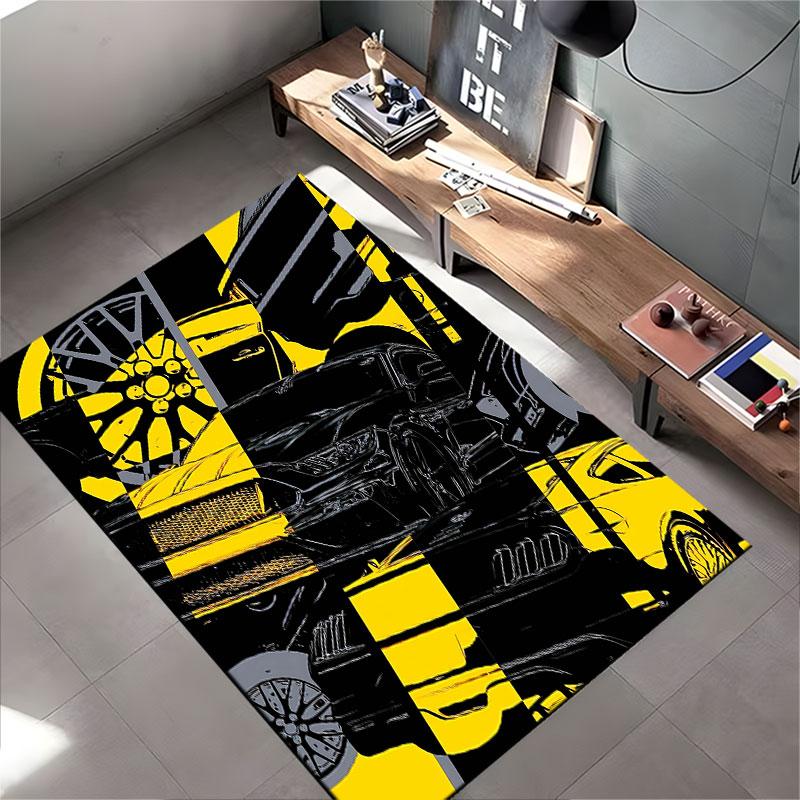 Retro Sports Car Yellow Design suitable as a non-slip mat for the living room or bedroom sofa