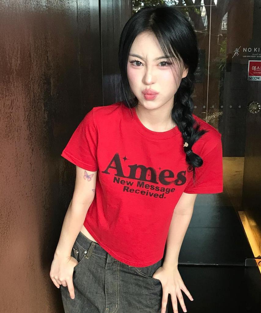 AMES-WORLDWIDE Красная укороченная футболка с круглым подолом