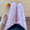 Женские фиолетовые клетчатые брюки для сна с цветочным принтом – Свободные, повседневные в корейском стиле для весны, осени и зимы
