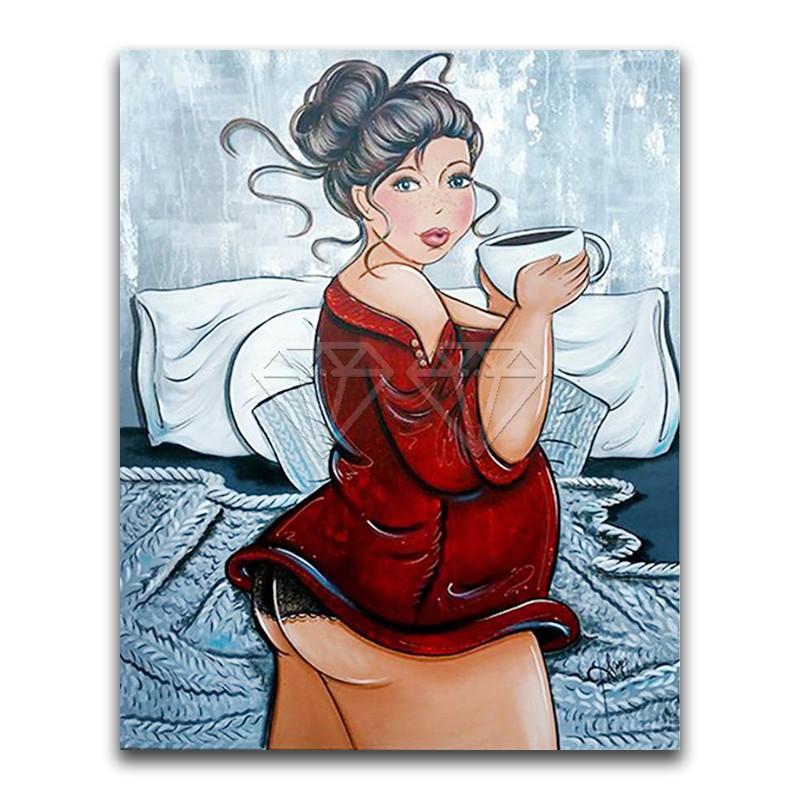 5D DIY алмазная живопись мультфильм толстая девушка дамы милый домашний декор полная круглая алмазная вышивка крестиком Алмазная мозаика