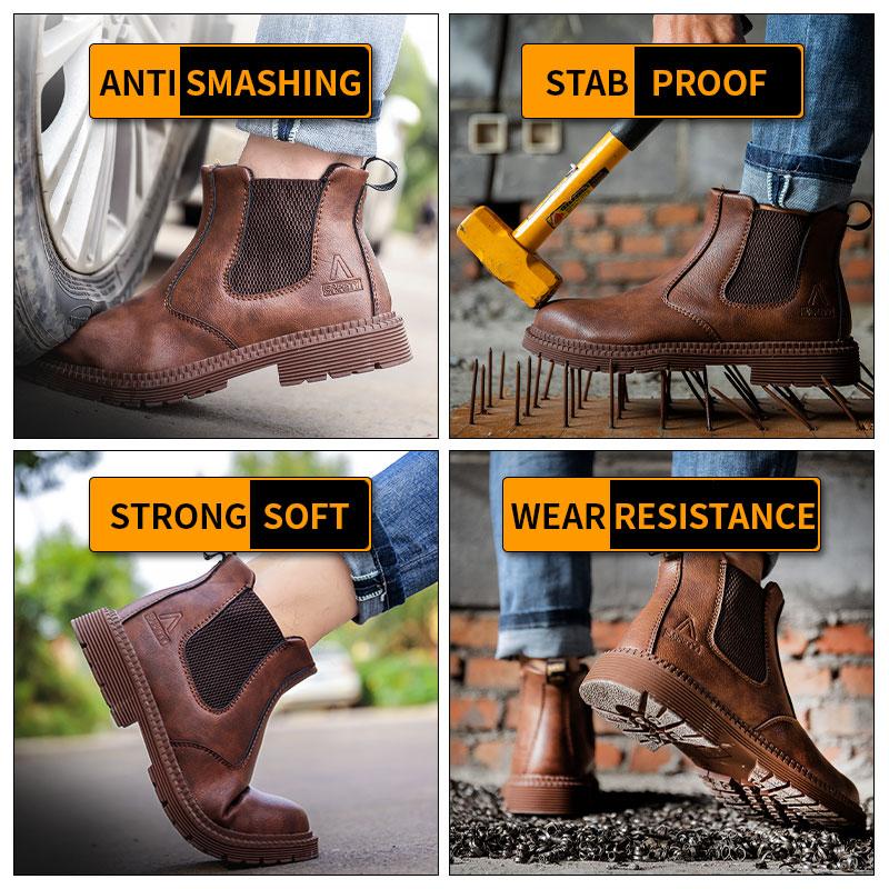 Water Proof Safety Work Shoes For Men Steel Head Leather Boots Male Footwear Indestructible Construction Brown Work Shoes