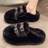 Flats Platform Fur Slippers Women Luxury Furry Mules Shoes 2024 Trend Winter Plush Warm Home Cotton Slippers Winter Botas Mujer
