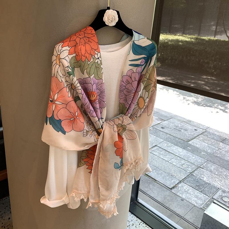 Ethnic Style Scarf Shawl Cape Travel Sunscreen Scarf Air Conditioner Silk Scarf Premium Versatile Silk Scarf Outer Shawl