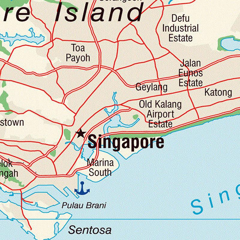 Карта Сингапура Дорожная карта Городская местность и карта порта Туристические принадлежности Плакаты Декор Картины Домашний декор Культурное образование