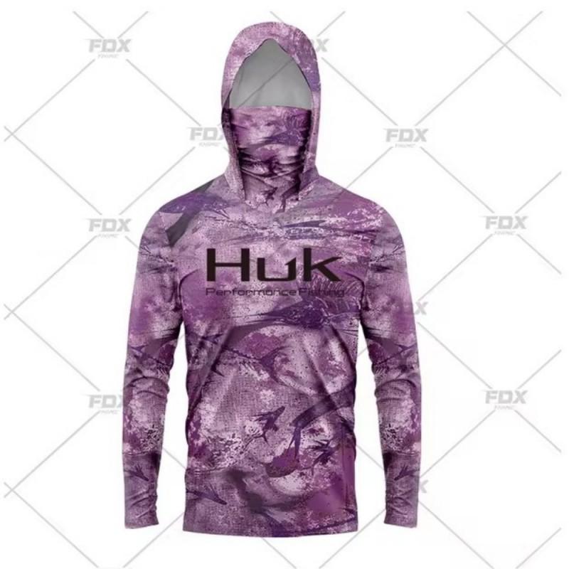 HUK Outdoor Fishing Hooded Mask Long Sleeve Shirt Lightweight UV Protection Anglers