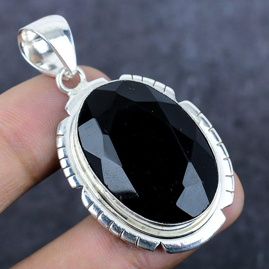 Натуральный камень Черная шпинель 925 стерлинговое серебро Ювелирная подвеска 2,05" U9S55