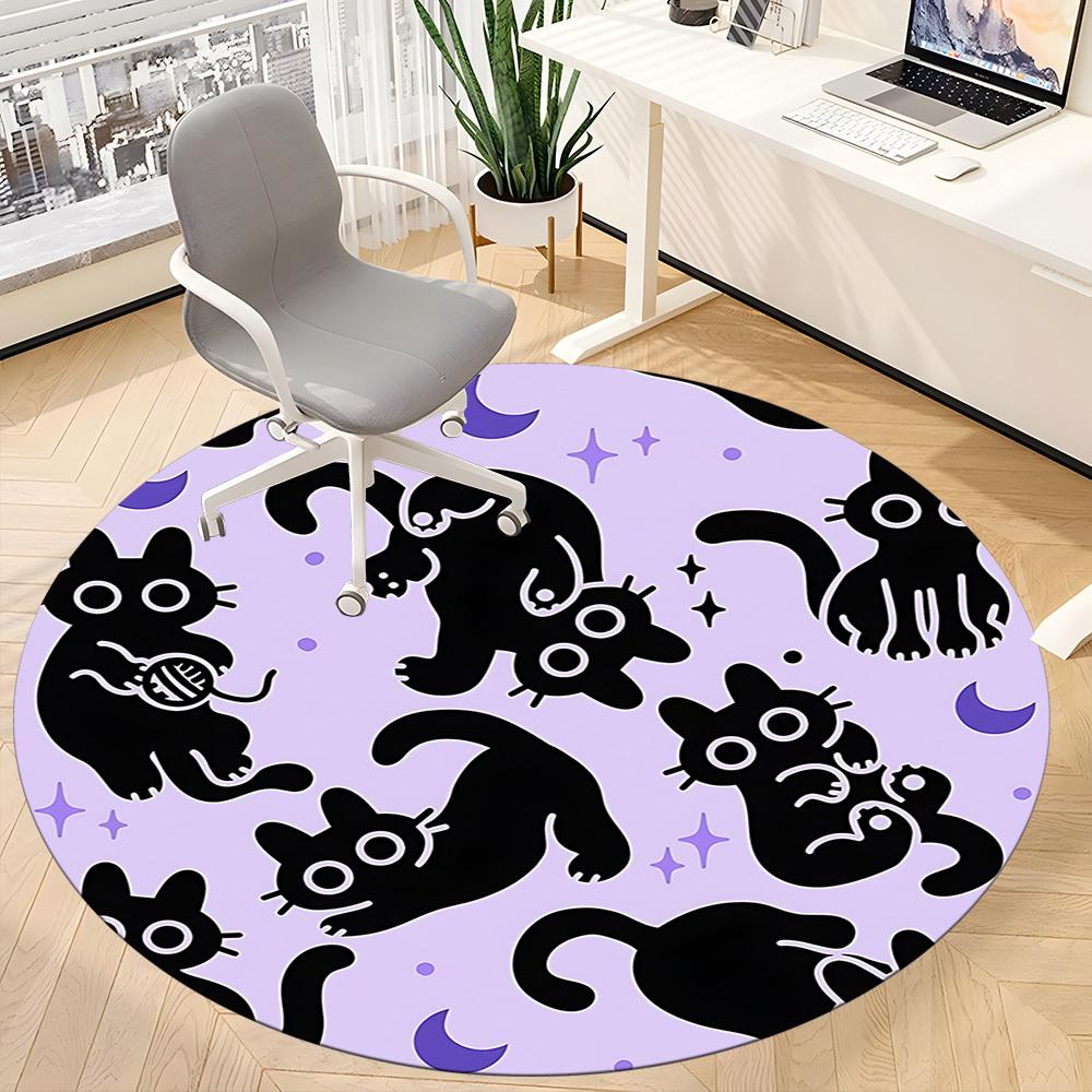 1pc Cat Moon Office Round Area Rug, Mat Suitable For Office, Under Office Chairs Bedroom Living Room Home Decor, Room Deco