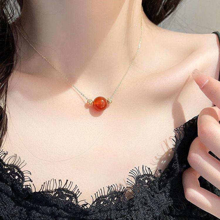 Acacia Bean Red Necklace Women's 2025 New Transfer Bead Pendant Collarbone Chain Valentine's Day Gift for Girlfriend Premium