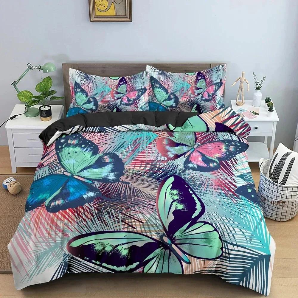 Butterfly Duvet Cover Tropical Plant Pattern Bedding Set Comforter Covers Twin King Size Quilt Cover With Pillowcase Bedclothes