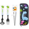 Cool Dino Children's Spoon and Fork Set, Spoon + Fork + Corrective Chopsticks + Case, Navy (case)