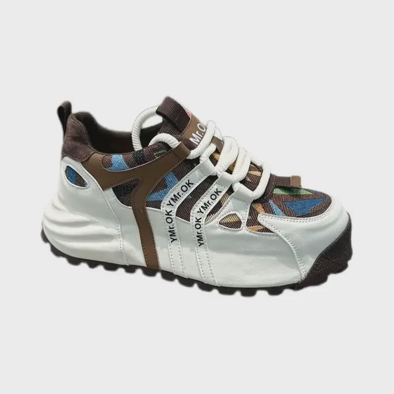 Мужские модные повседневные кроссовки из кожи и ткани в американском уличном стиле: Красивые, сдержанные, эластичные папины туфли