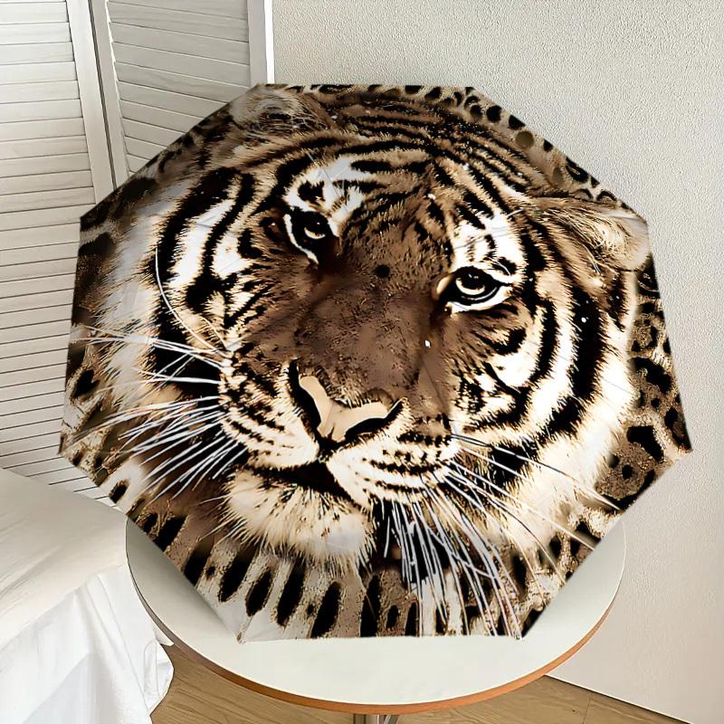 1PC Tiger Print Umbrella-8-Rib Reinforced, Automatic Open, Lightweight & Durable, Cute Fashion Accessory for Outdoor-P55