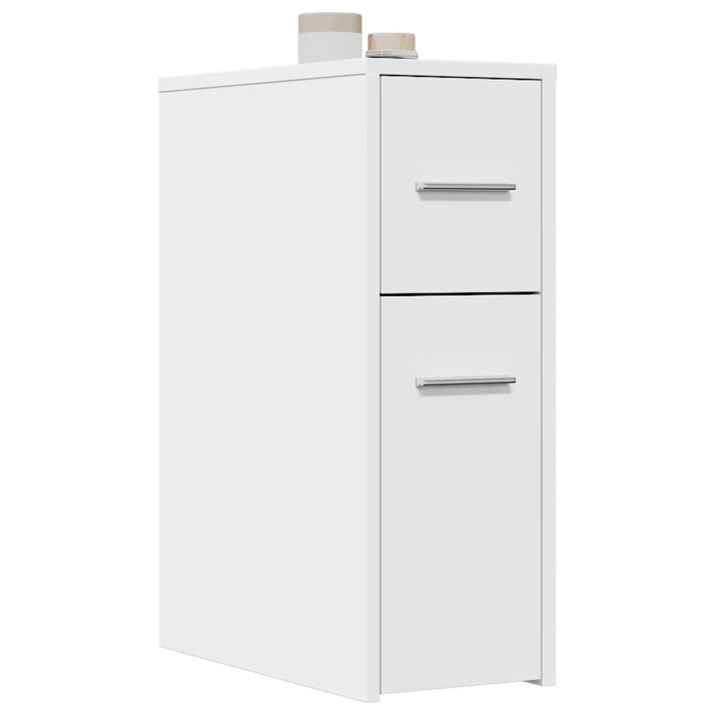 Narrow Bathroom Cabinet with Casters White Particleboard