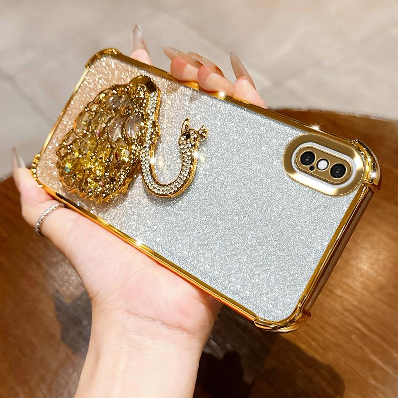 KEYSION Противоударный чехол с гальваническим покрытием для iPhone XS Max Прозрачный ТПУ с блестками, инкрустированный драгоценными камнями лебедь, подставка, задняя крышка для iPhone X XR