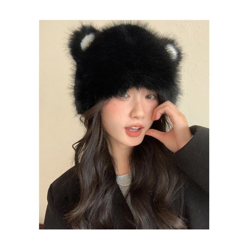 Women S Cute Bear Ear Plush Hat Winter Warm Ear Protection Hat