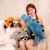 Cute Animal Raccoon Fox Doll Plush Toy Lying Crocodile Sloth Doll Schoolgirl Sleeping Soothing Doll