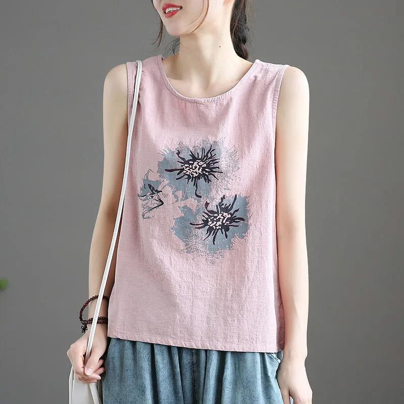 Безрукавки хлопковые свободные футболки с бретельками через шею женские летние безрукавки тонкие эластичные принтованные безрукавки