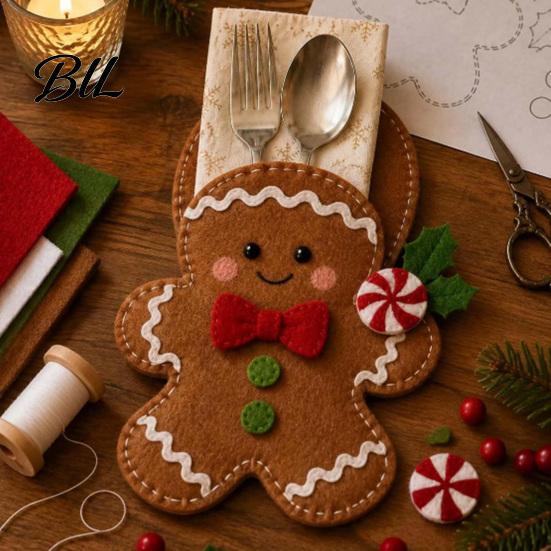 Table Setting Organizer Christmas Felt Cutlery Holder DIY Kit, Holiday Flatware Pouch Craft Snowman Party Decor Set, Handmade Utensil Sleeve