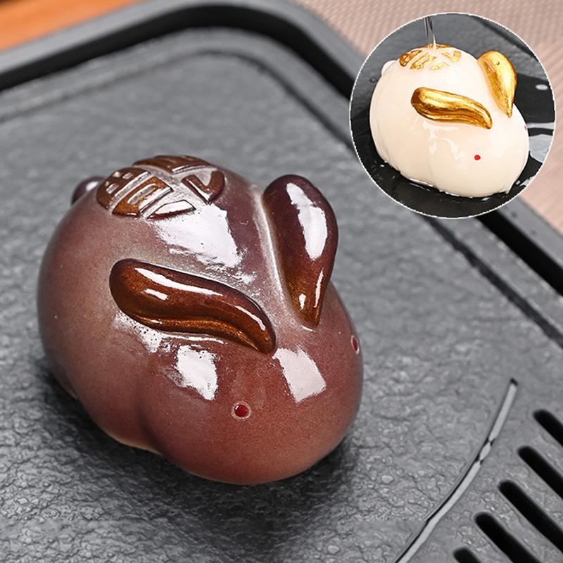 Чайный питомец, меняющий цвет, Белый кролик, Золотой кролик, Аксессуары для чайного столика, Меняет цвет при нагревании, Декоративные фигурки