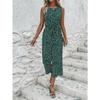 2026 New Fashion Women's Floral Print Sleeveless O-neck Jumpsuit Casual Vacation Beach Ankle-length Pant Jumpsuits with Belt
