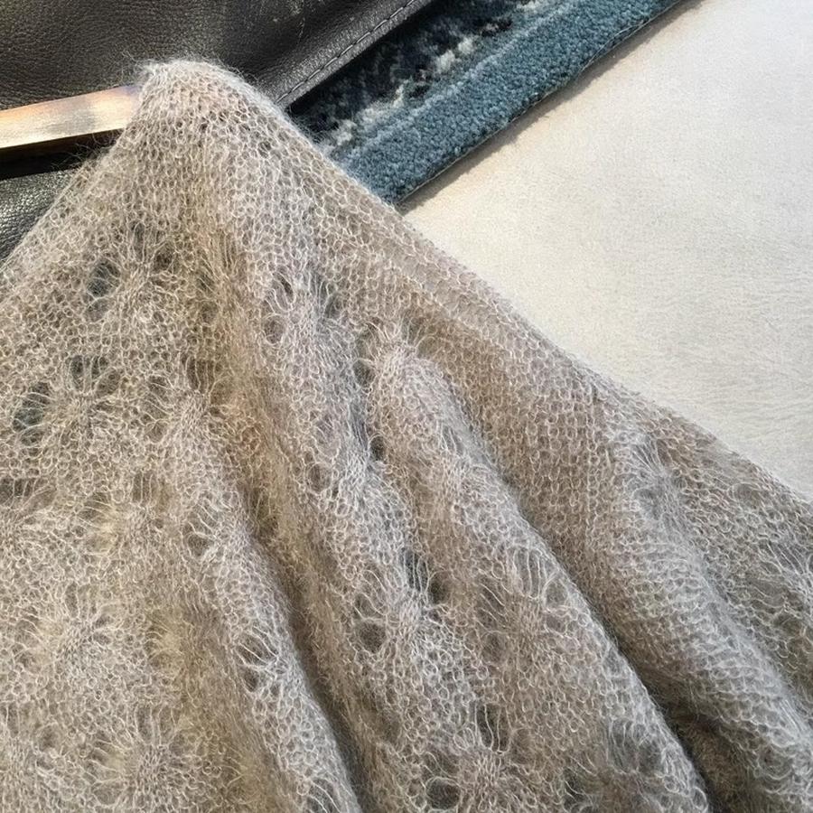Роскошный вязаный свитер с ажурным узором для женщин, осенний, тонкий, мягкий и уютный, из мохера и кашемира, крупной вязки