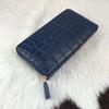 Genuine Crocodile Leather Long Wallet with Round Zipper for Men and Women (Navy)