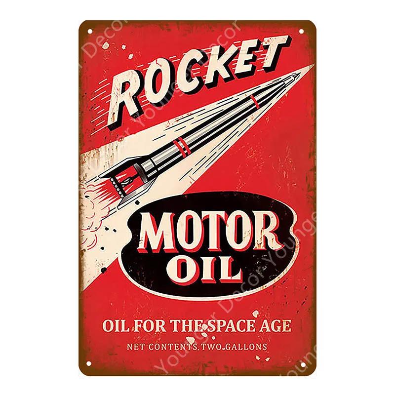 Mobil 1 Racing Моторное масло Винтажная жестяная табличка Ракета Металлическая табличка Настенный декор Для гаража Автомастерской Табличка Гонки Топливо Постер YK065