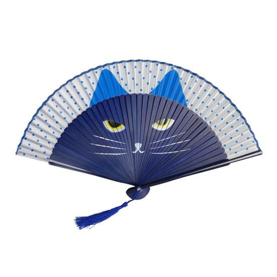 Мультяшный кот складной веер в японском стиле деревянный ручной веер