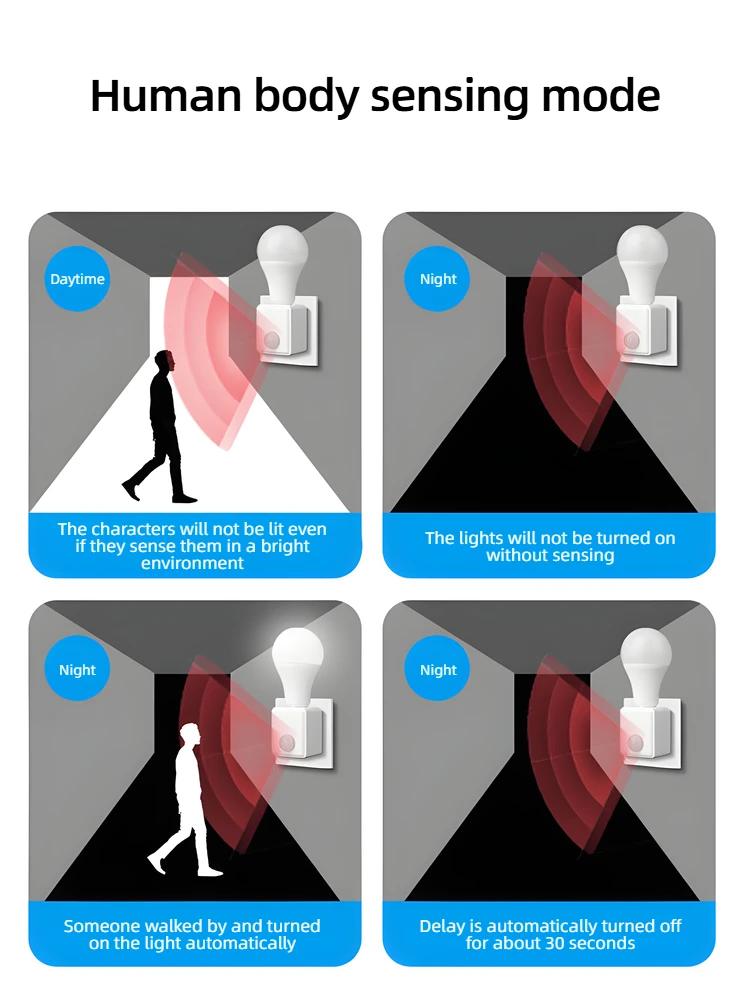 База светодиодной лампы E27 Вилка EU/US С датчиком движения PIR Радарная индукционная Патрон для лампы Адаптер-конвертер Регулируемый