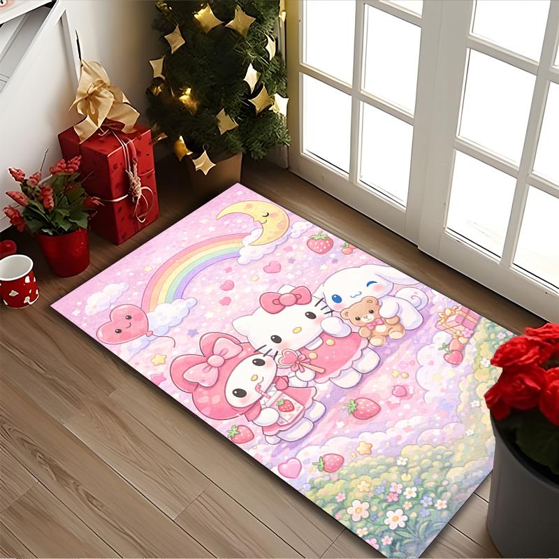 [Hello Kitty Printed Carpet] Non-slip Office Rug, Cozy Area Carprt for Living Room Use, Soft Home Sofa Chair Mat