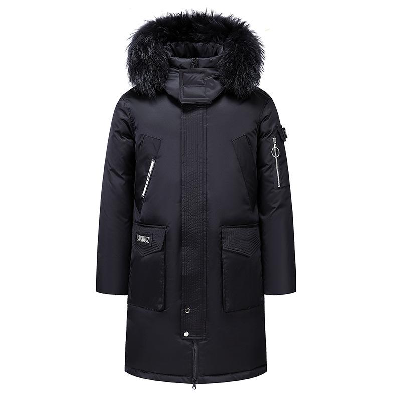 New Winter Thick Men's Down Jacket Pure Color Detachable Fur Collar Casual White Duck Down Jacket