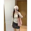 Сладкий воротник приталенный чистый порыв выглядеть худой вязаная базовая рубашка осень пит-полоска омолаживающий внутренний топ свитер