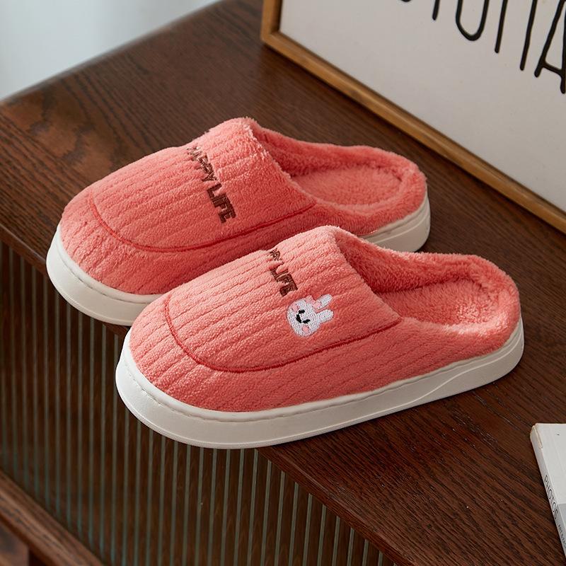 Женские и мужские милые плюшевые тапочки с кроликами - Зимняя коллекция, Нескользящие домашние хлопковые тапочки для пар.
