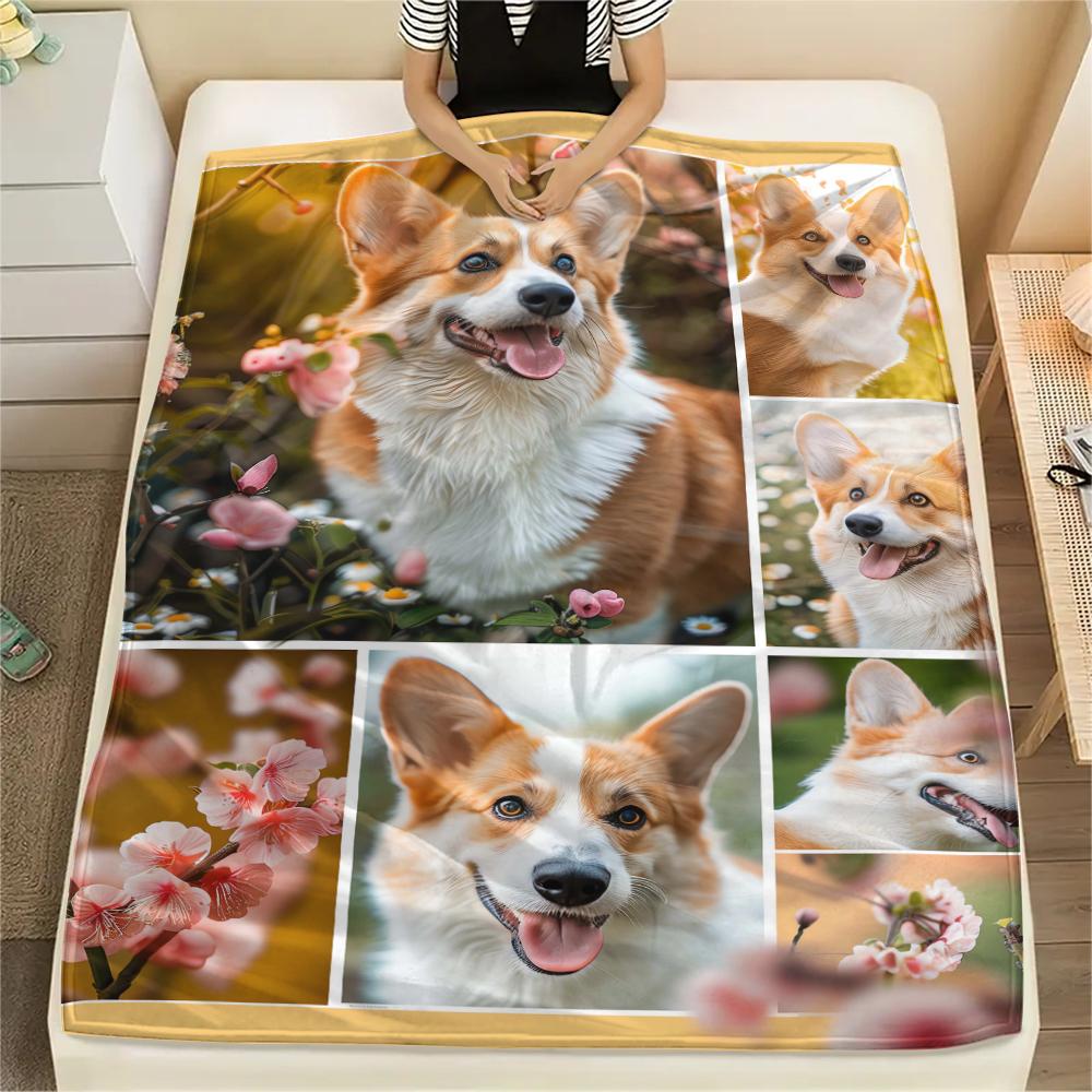 1Pc Corgi Print Flannel Blanket, High quality Comfortable for All Seasons, Home Decor, Warmth and Comfort, Perfect for Christmas Gifts