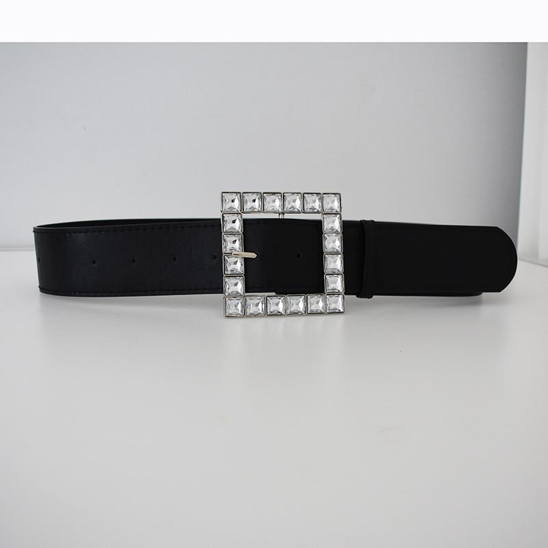 Stylish Black Wide Pu Leather Belt For Women With Rhinestone Accents For Fashionable Outfits