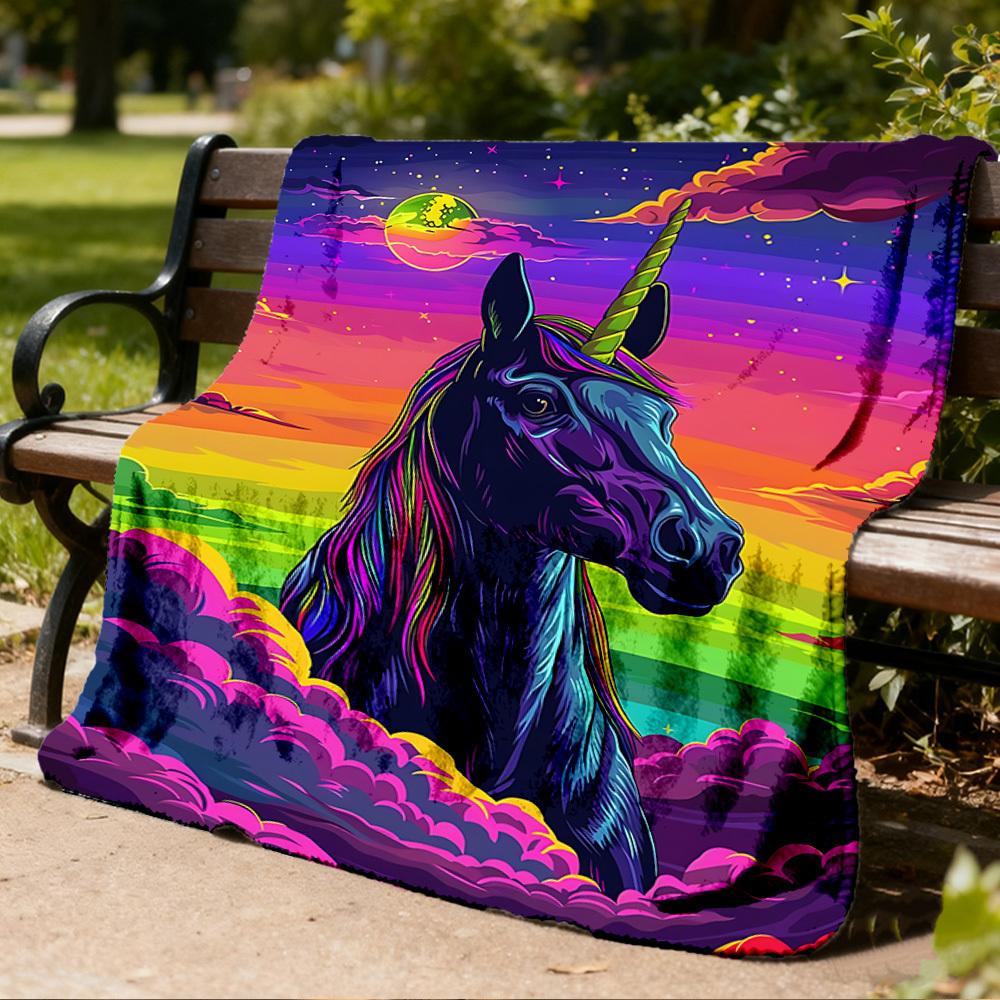 1pc Unicorn Fantasy Artwork Print Outdoor Blanket, Lightweight Polyester,