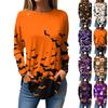 Женская модная свободная футболка с круглым вырезом и принтом на Хэллоуин, с длинным рукавом, топ-пуловер