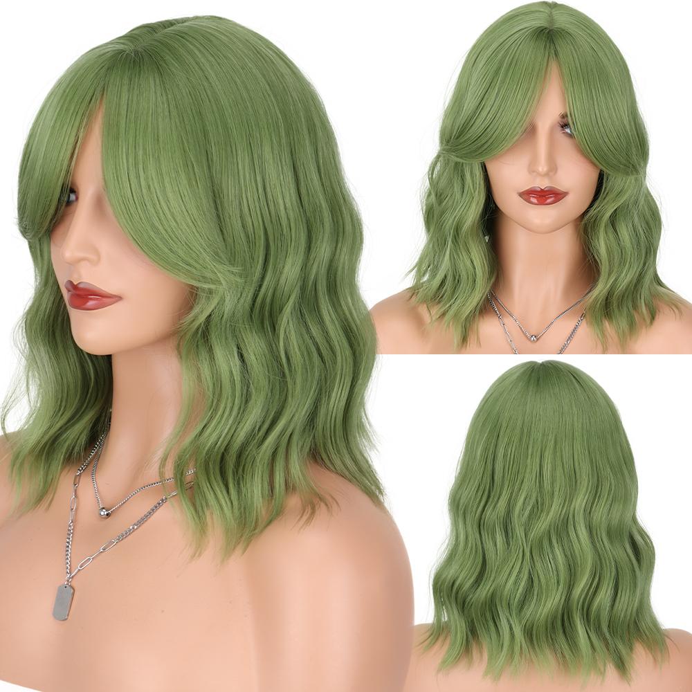 MISS WIG 14-дюймовый парик для косплея, синтетические волнистые парики Боб с челкой, натуральные волосы, розовые парики для женщин