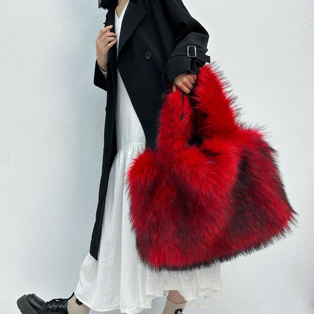 Luxury Faux Mink Fur Bags for Women Handbags Candy Color Plush Tote Fluffy Soft Shoulder Bag Large Capacity Shopper Purses