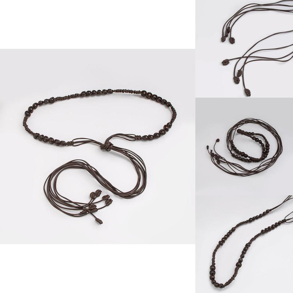 Bohemian Rope Waist Band With Wooden Beads Handmade Tie For Retro Casual Outfits
