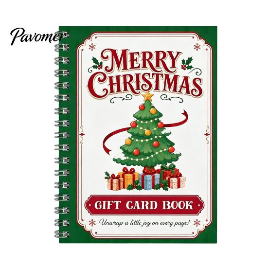 Portable Memory Keeper for Cash Christmas Gift Card Book, 7" x 5" Spiral Bound Merry Unique DIY Holiday Solution Booklet, Greeting Album, Personalized