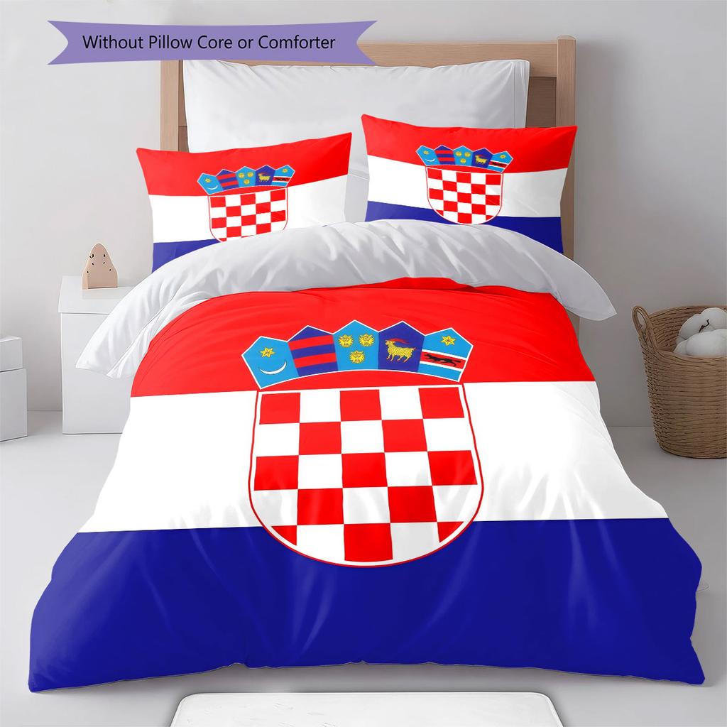 Croatia National Football Team Pattern Bedding Home Decoration Birthday Gift ( 1 duvet cover + 2 pillowcase, without core),fan merchandise.