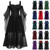 (Projector)Women Plus Size Cold Shoulder Butterfly Sleeve Halloween Gothic Dress