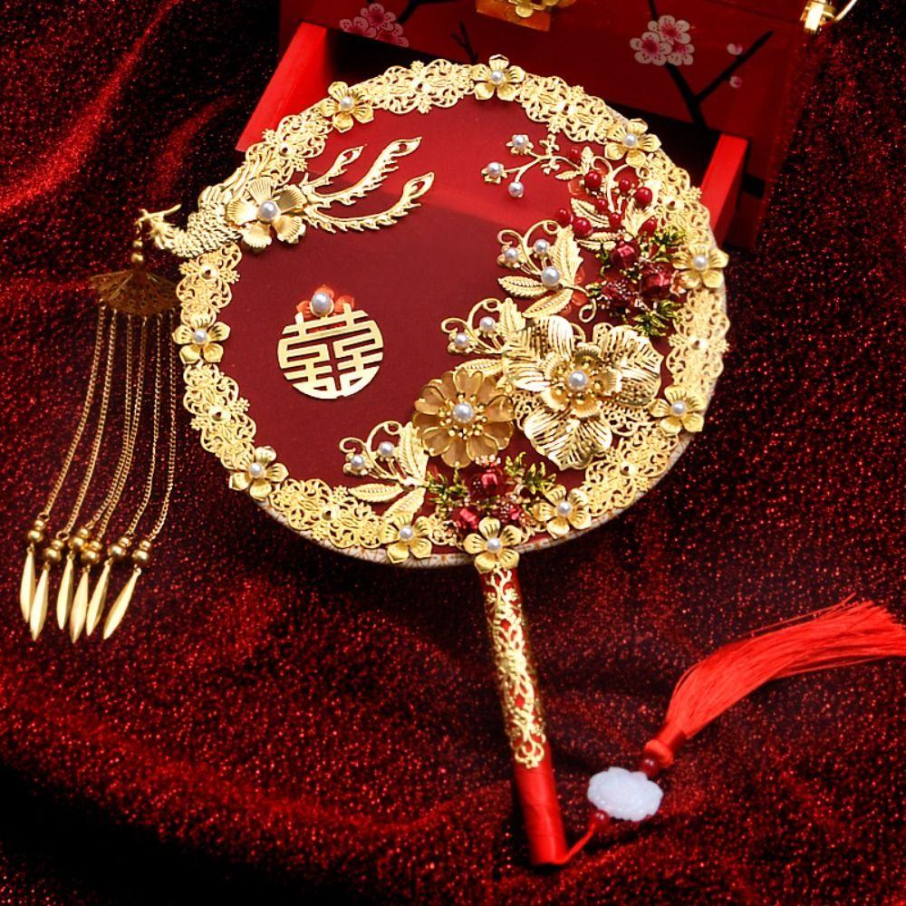 Decorative with Pendant Chinese Wedding Hand Bouquets Bridal Group Fan Chinese Fan Embroidery Fan