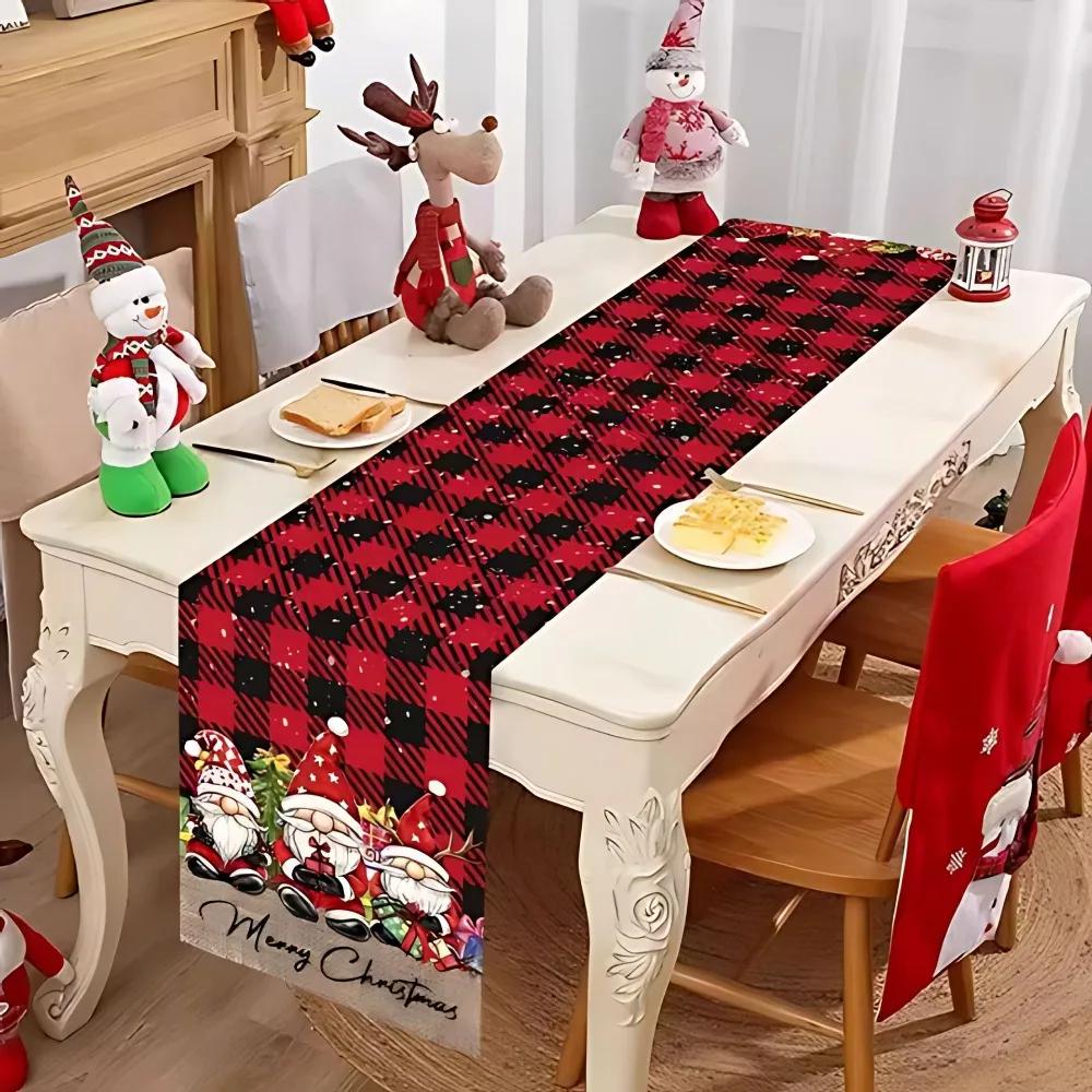 New Santa Claus Christmas Table Runner Elk Snowman Christmas Tablecloth New Year Xmas Table Flag Cover Home Decor