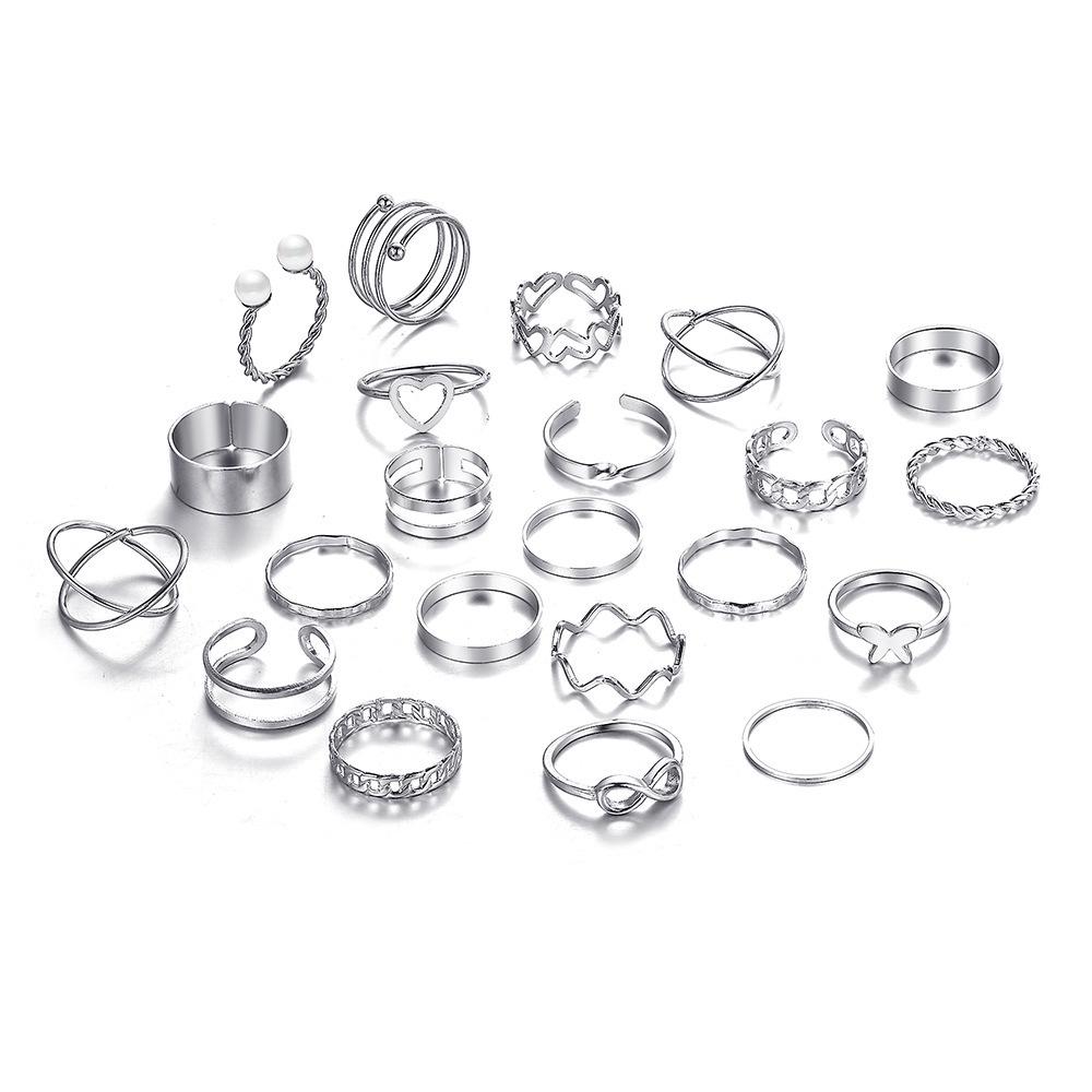 22-Piece Butterfly & Love Multi-Joint Ring Set