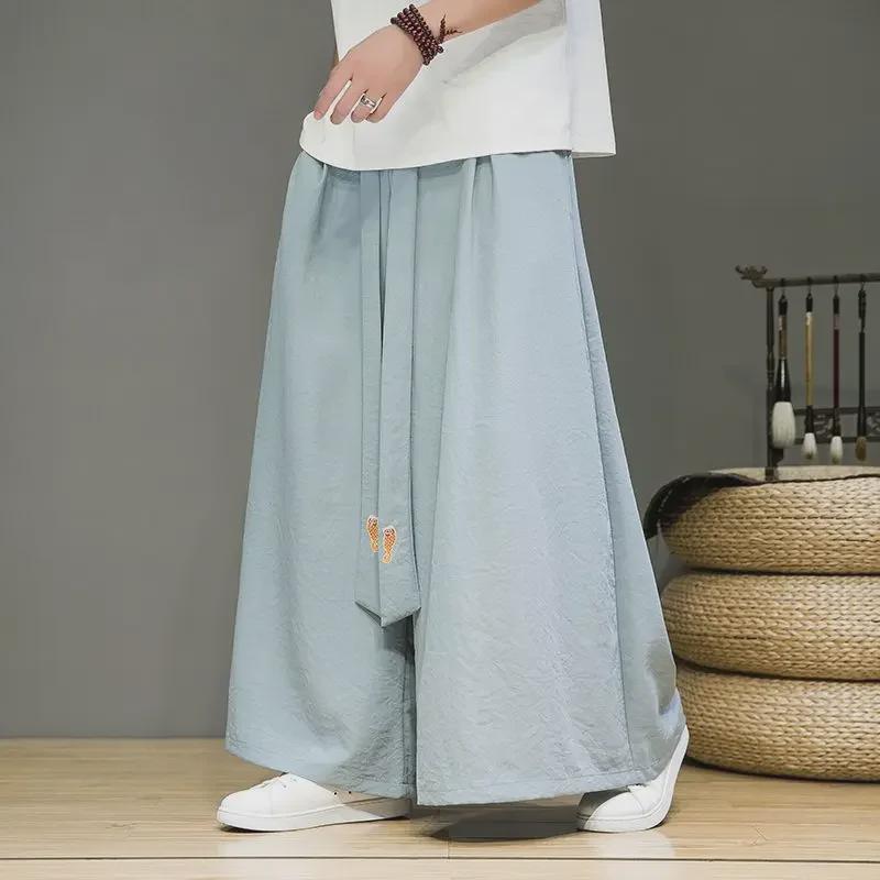 Men's Chiffon Hanfu Loose Wide-Leg Pants - Retro National Style Summer Straight Pants